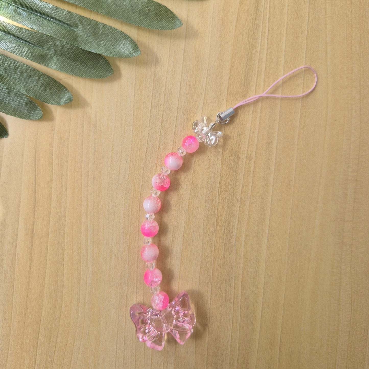 Cute Crystal White Pink Beeds Phone Charm