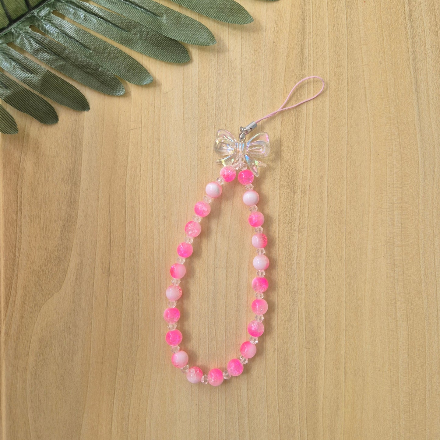 White Pink Butterfly Beaded Wrist Phone Charm