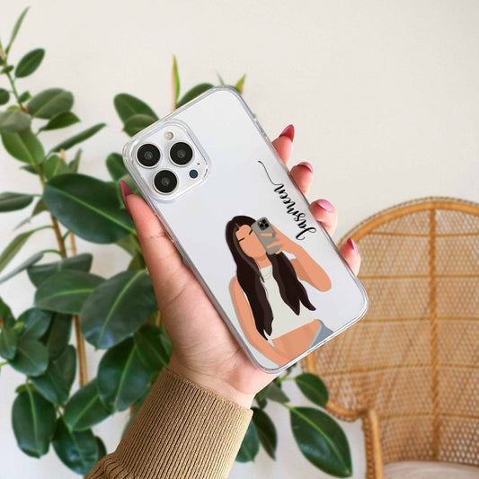 Cute Selfie Girl Customized Transparent Silicon Case Design 3