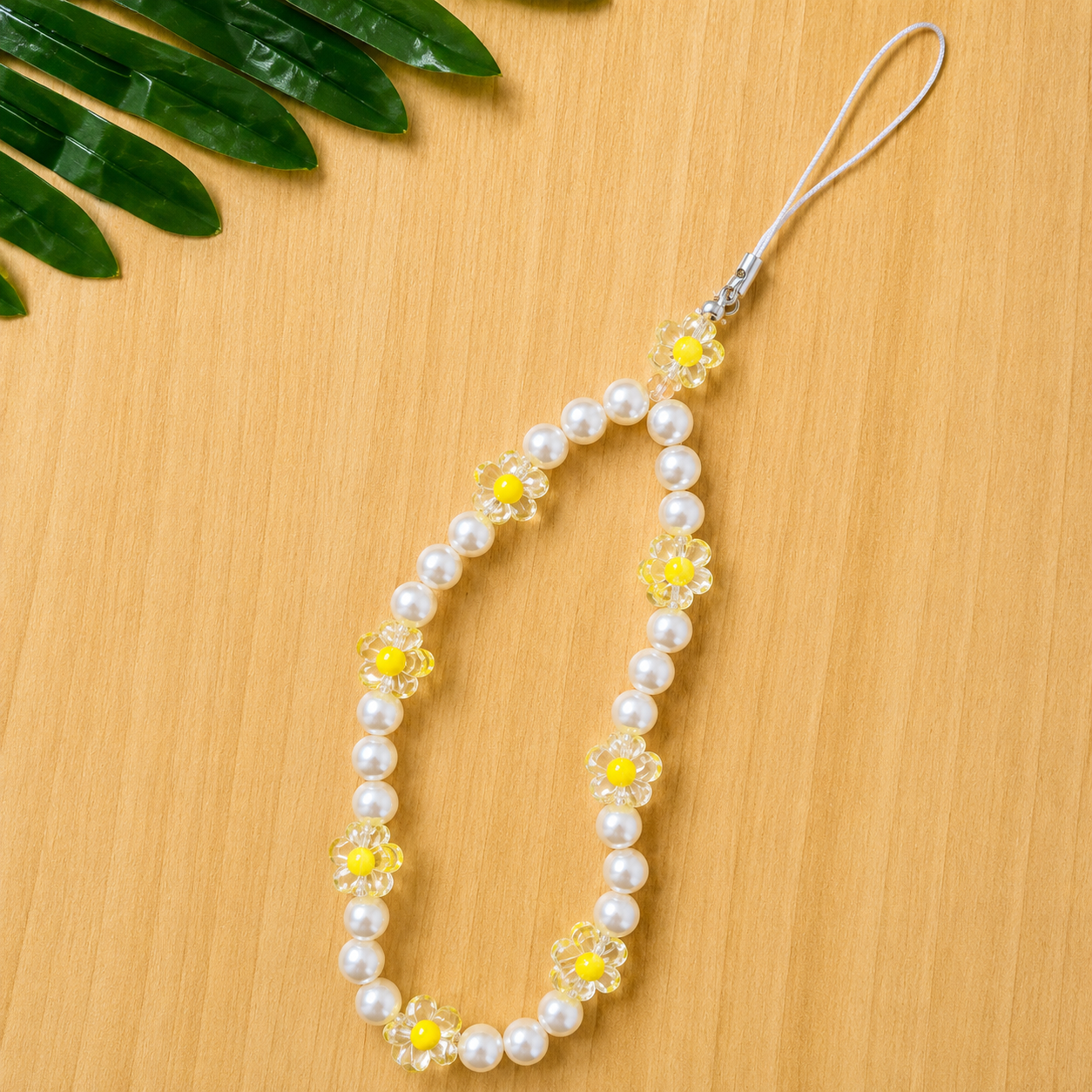 White Pearl & Yellow Daisy Phone Charm