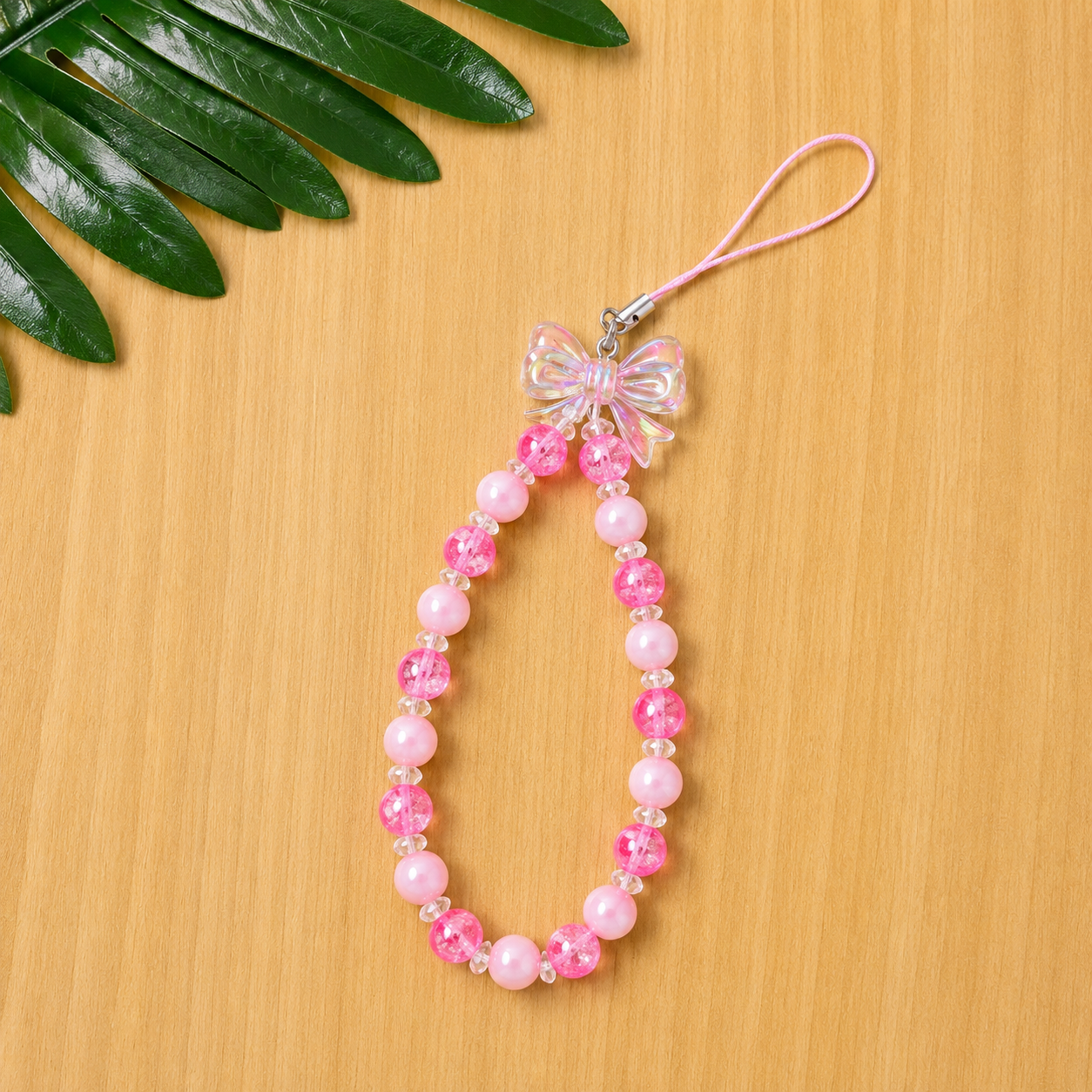 White Pink Butterfly Beaded Wrist Phone Charm