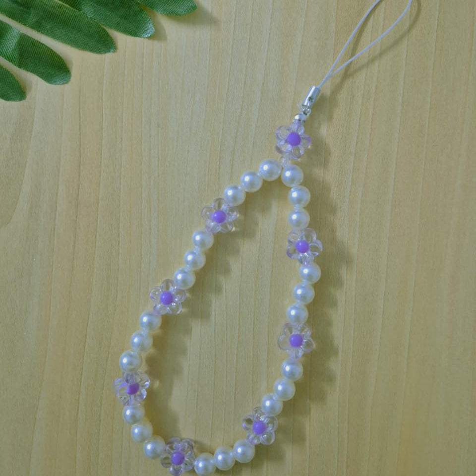 Charming Lavender Pearl Daisy Phone Charm