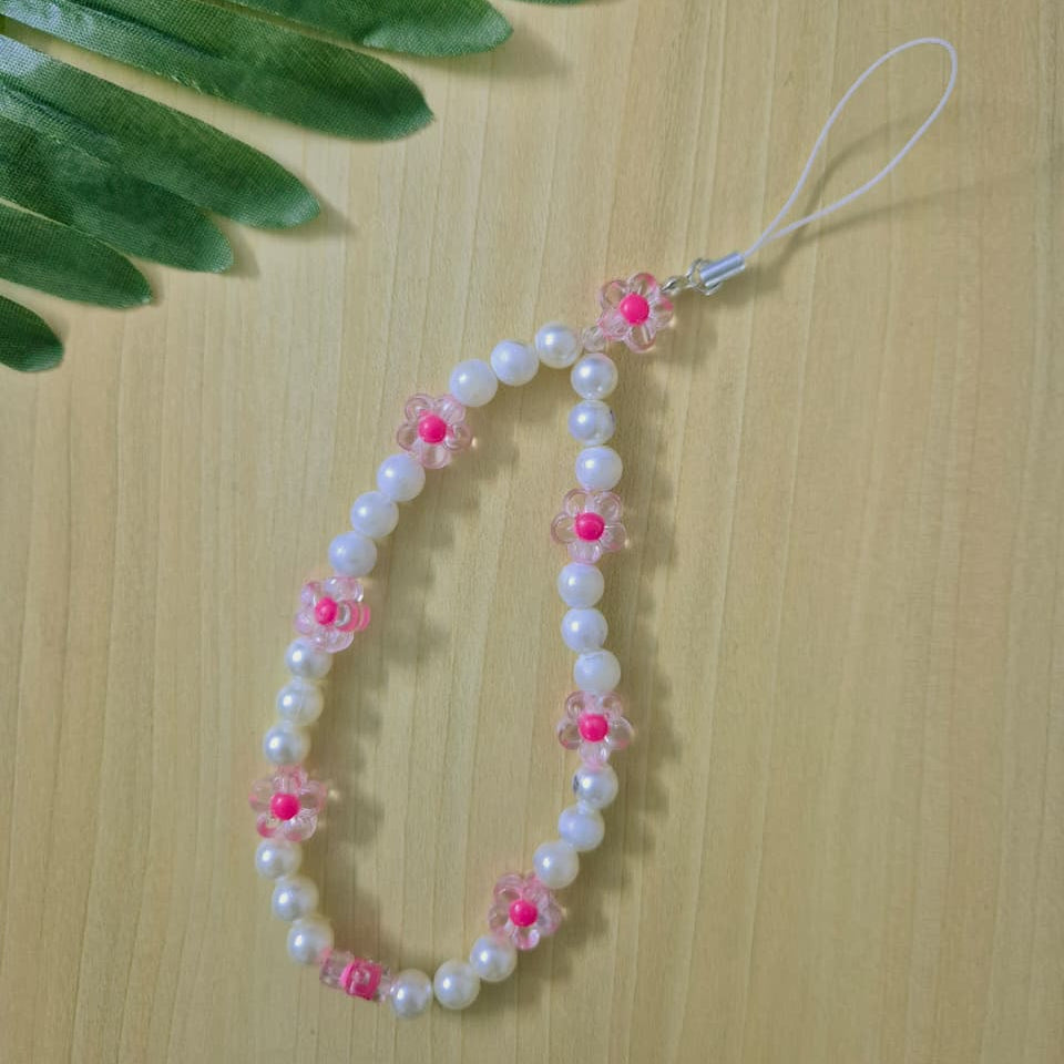 Cute Pink Petal Pearl Phone Charm