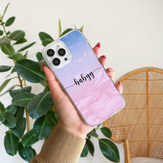 Pink and Blue Clouds Customized Name Silicone Phone Case