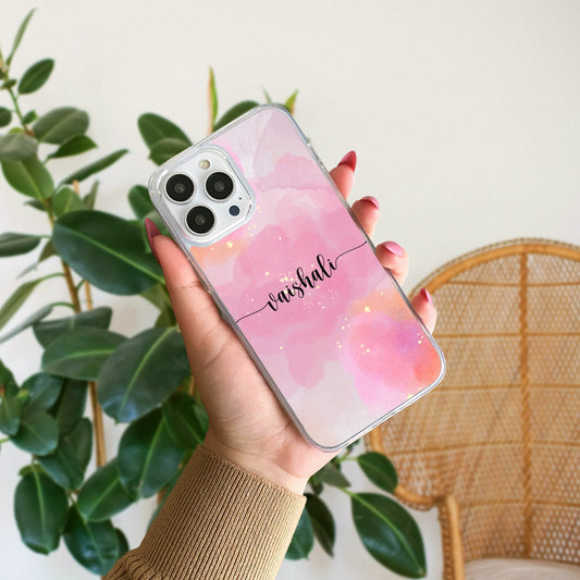 Pink Marble With Golden Dots Customized Name Silicone Phone Case