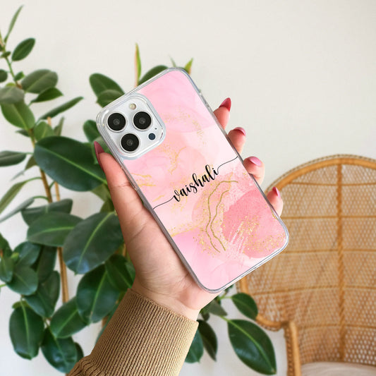 Pink Marble Abstract With Golden Dots Customized Name Silicone Phone Case