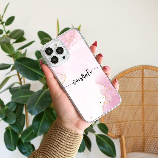 Pink Marble Abstract Customized Name Silicone Phone Case
