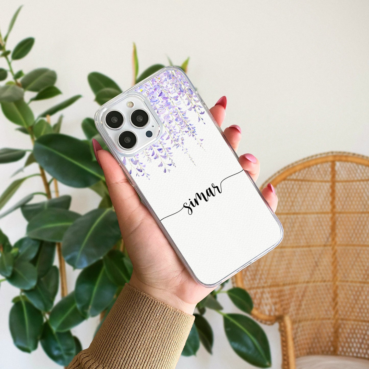 Purple Floral Vine Customized Name Silicone Phone Case