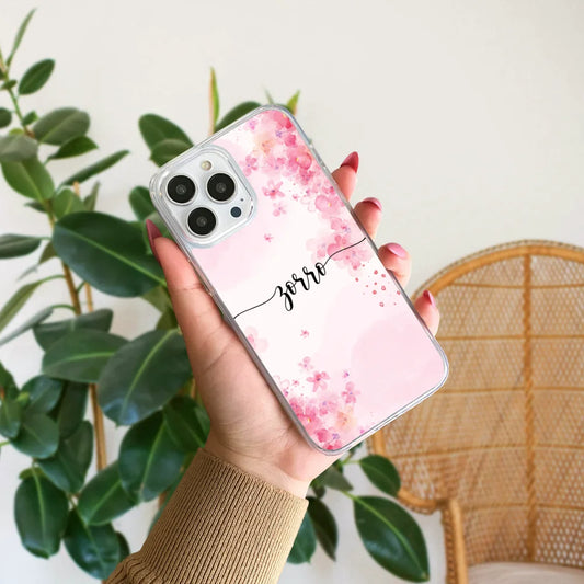 Pink Floral Pattern Customized Name Silicone Phone Case