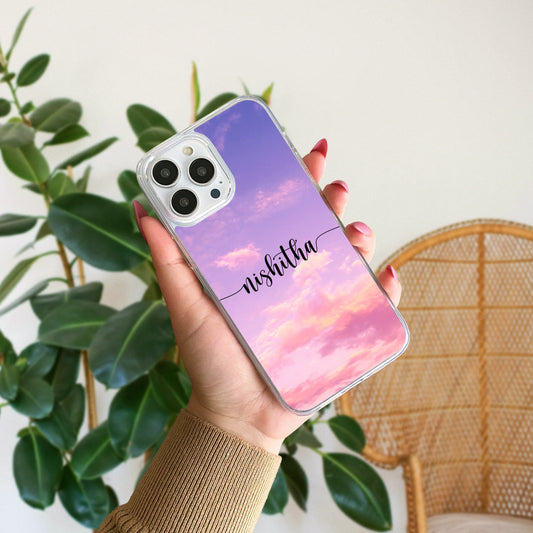 Pink and Purple Clouds Customized Name Silicone Phone Case