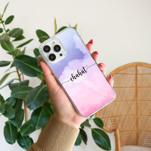 Pink Cloudy Sky Customized Name Silicone Phone Case