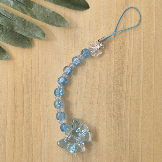 Trendy aquamarine Bead Phone Charm with Bow Pendant