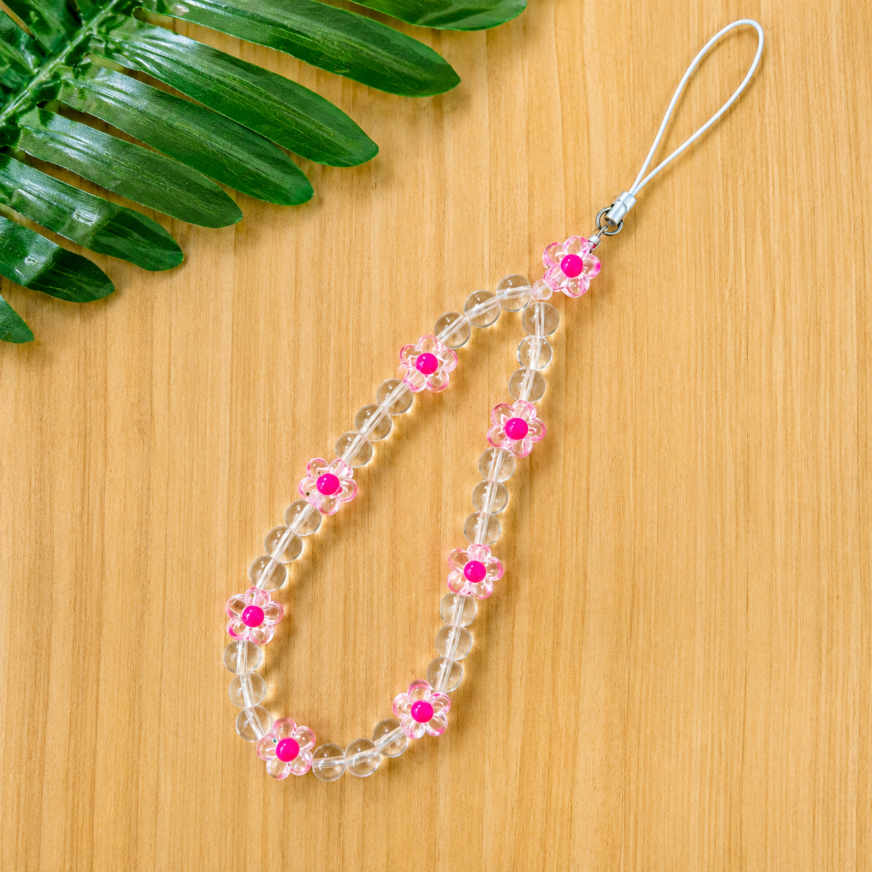 Pink Blossom Beaded Phone Charm