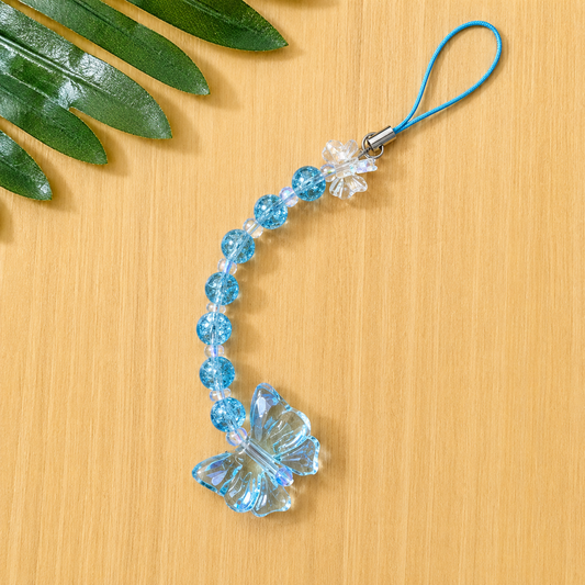 Trendy aquamarine Bead Phone Charm with Bow Pendant