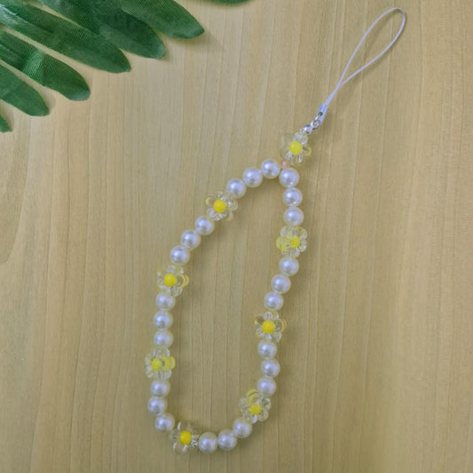 White Pearl & Yellow Daisy Phone Charm