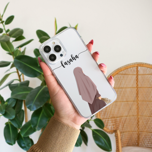 Hijab Girl Holding Flower Custom Name Transparent Silicone Phone Case Design 20