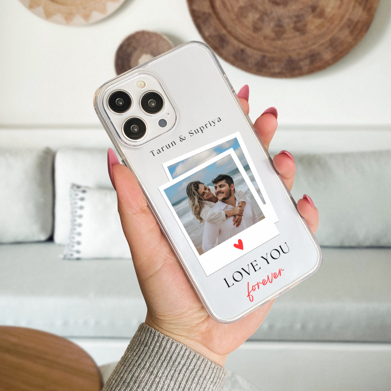 Custom Polaroid Couple Transparent Soft Silicone Phone Case With Single Photo Design