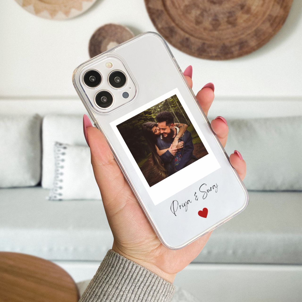 Custom Polaroid Couple Transparent Soft Silicone Phone Case With Single Photo Design