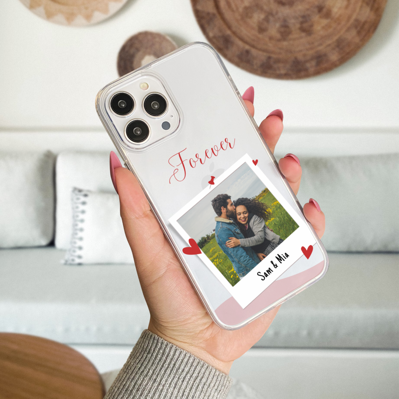 Custom Polaroid Couple Transparent Soft Silicone Phone Case With Single Photo Design