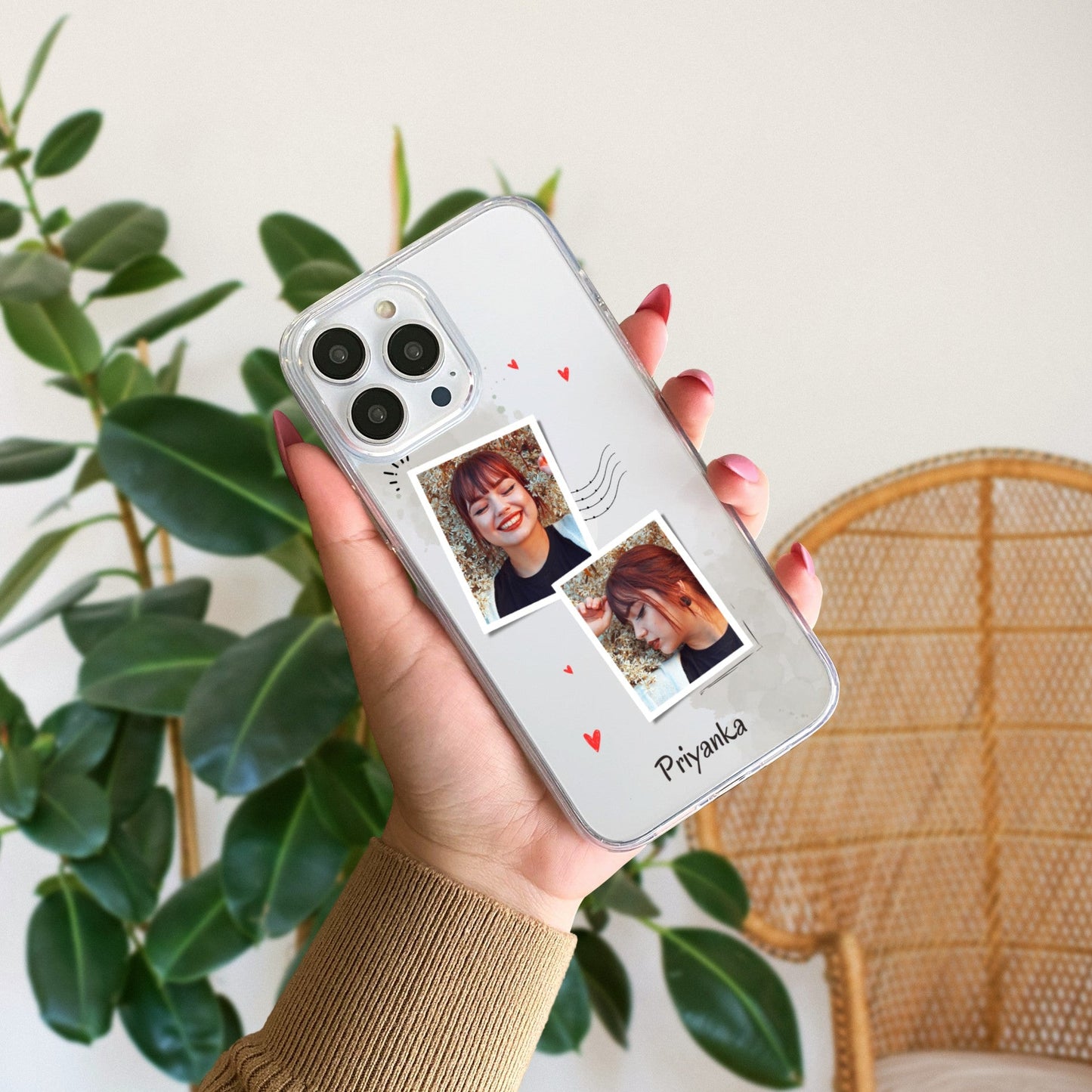 Custom Polaroid Transparent Soft Silicone Phone Case With Two Photo