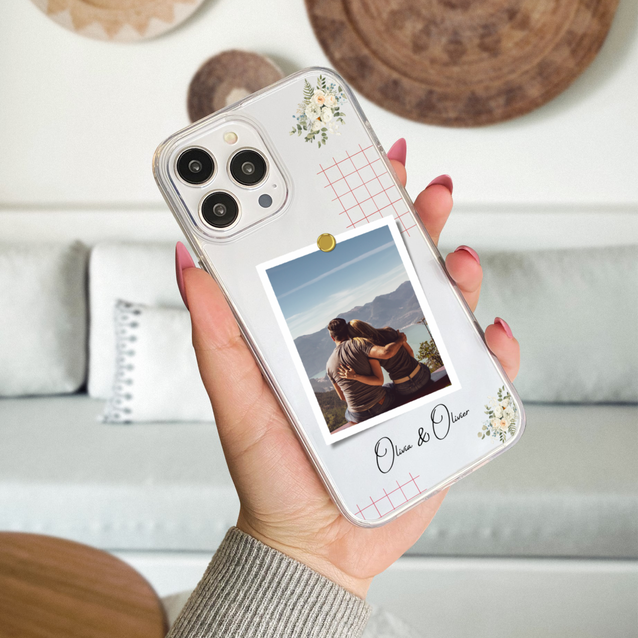 Custom Polaroid Couple Transparent Soft Silicone Phone Case With Single Photo Design