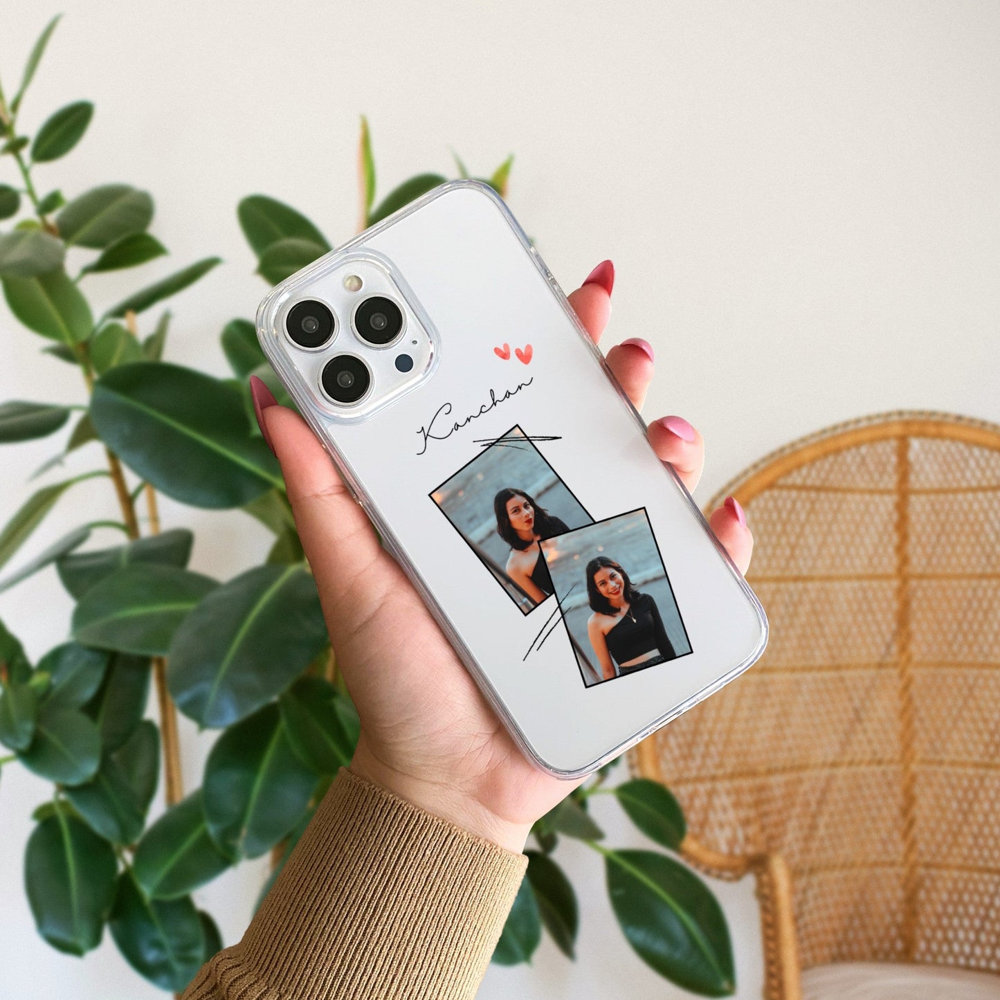 Custom Polaroid Transparent Soft Silicone Phone Case With Two Photo