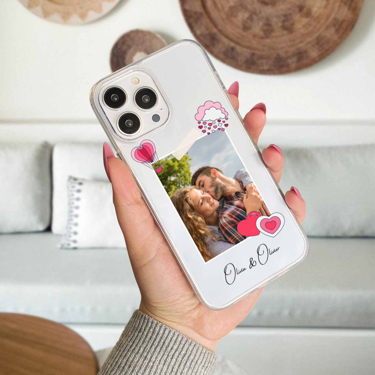 Custom Polaroid Couple Transparent Soft Silicone Phone Case With Single Photo Design