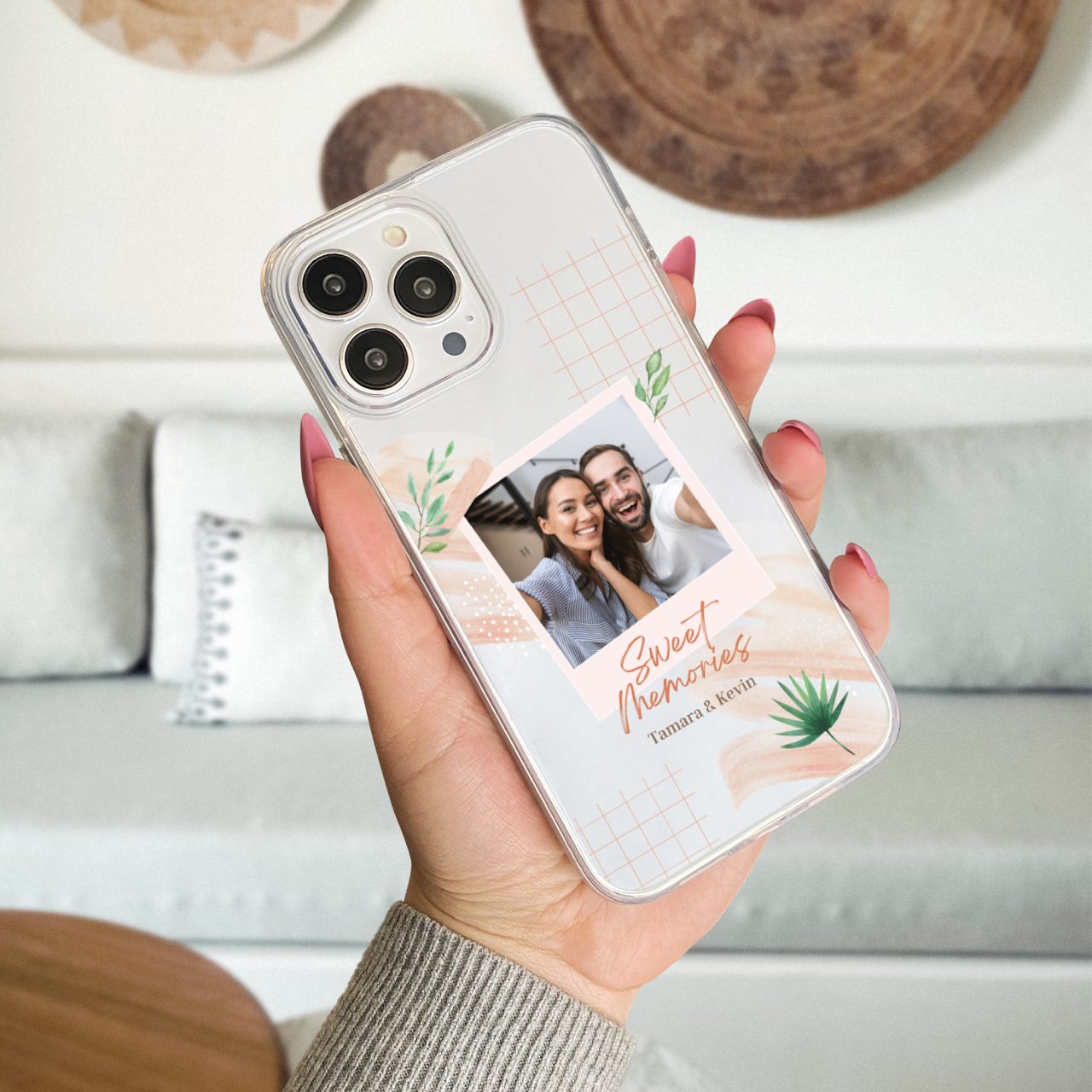Custom Polaroid Couple Transparent Soft Silicone Phone Case With Single Photo Design