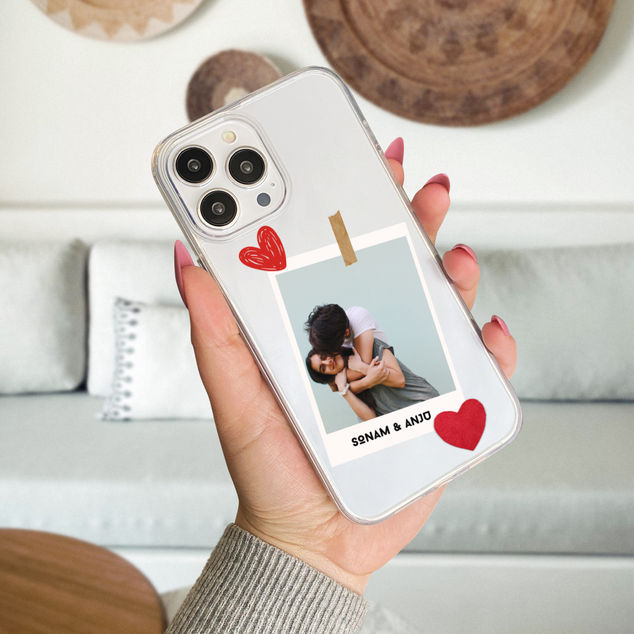Custom Polaroid Couple Transparent Soft Silicone Phone Case With Single Photo Design