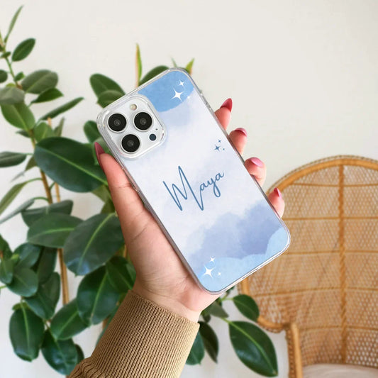 Blue Clouds Customized Name Silicone Phone Case