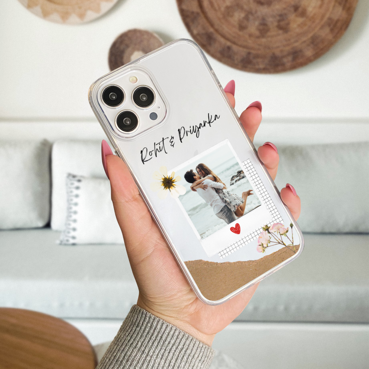 Custom Polaroid Couple Transparent Soft Silicone Phone Case With Single Photo Design
