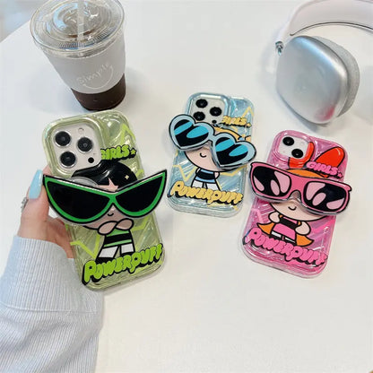 Cute Powerpuff Girls Phone Case With Sunglasses Pop Holder