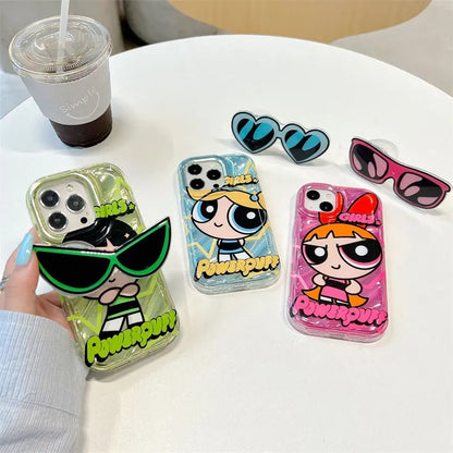 Cute Powerpuff Girls Phone Case With Sunglasses Pop Holder