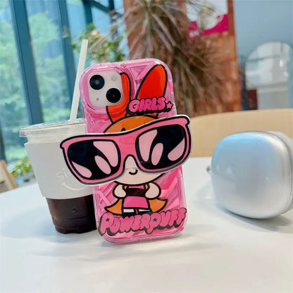 Cute Powerpuff Girls Phone Case With Sunglasses Pop Holder