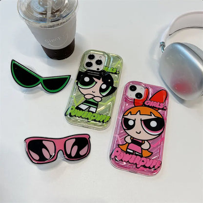 Cute Powerpuff Girls Phone Case With Sunglasses Pop Holder