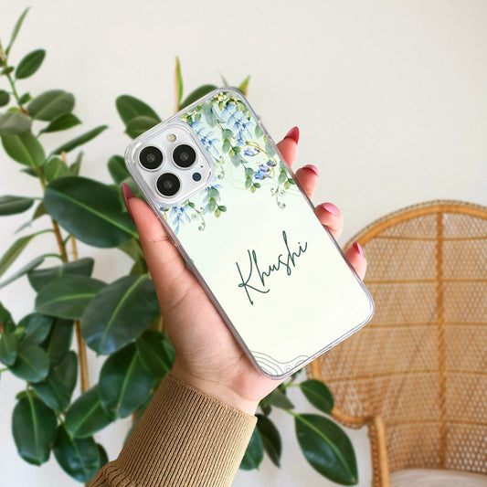 Green Floral Vine Customized Name Silicone Phone Case